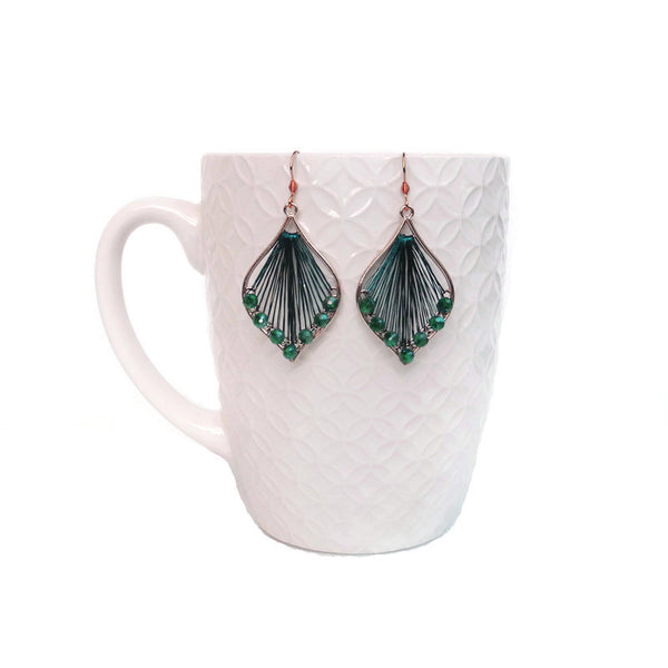 DEEP GREEN GOLDTONE DROP EARRINGS