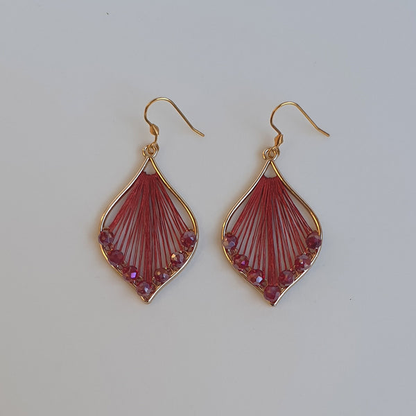 WINE RED GOLDTONE DROP EARRINGS