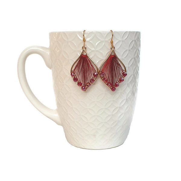 WINE RED GOLDTONE DROP EARRINGS