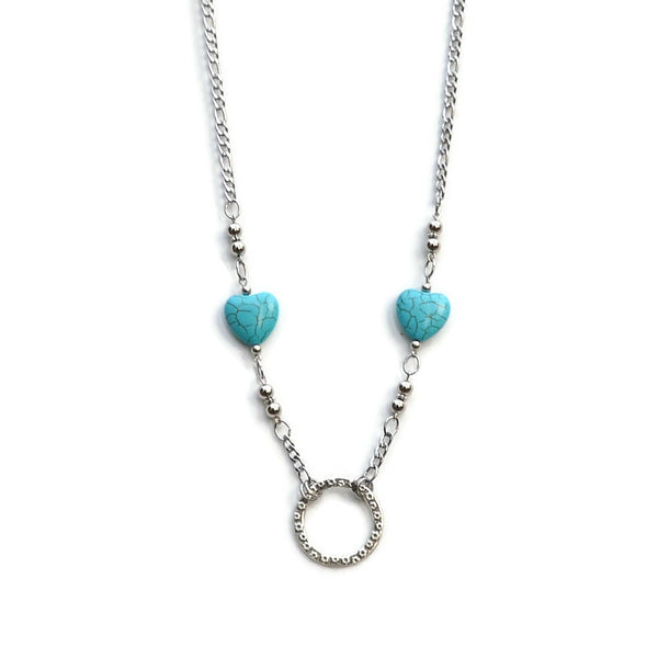 TURQUOISE HEART (Tarnish Resistant Stainless Chain)