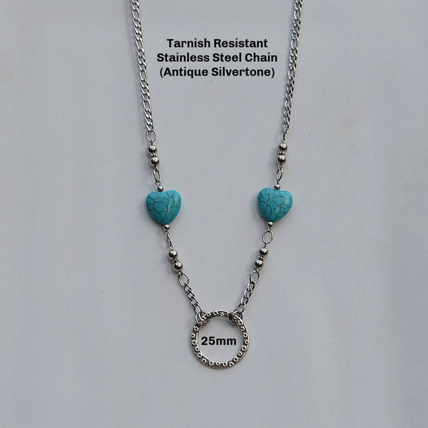 TURQUOISE HEART (Tarnish Resistant Stainless Chain)